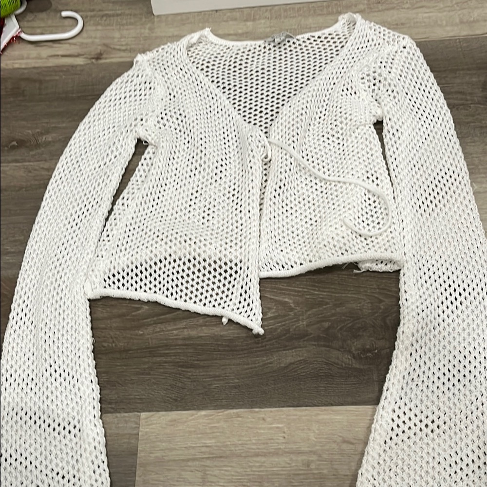 White Crochet Knit Cardigan